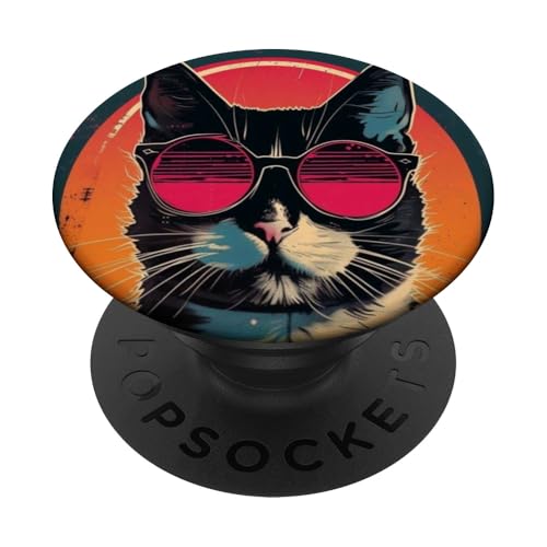 Stilvolle Katze Retro Cute Fun Cats Kitty Sonnenbrille Bunt PopSockets Klebender PopGrip von Cute Accessories Art Gifts for Women and Men