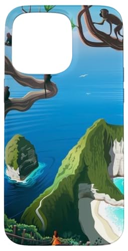 Tropical Monkeys Ocean Cliff Path Adventure Bali Nusa Penida Hülle für iPhone 15 Pro Max von Cute Accessories Art Gifts for Women and Men