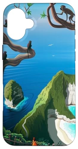 Tropical Monkeys Ocean Cliff Path Adventure Bali Nusa Penida Hülle für iPhone 16 Plus von Cute Accessories Art Gifts for Women and Men
