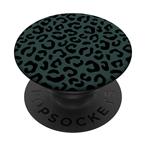 Leopardenmuster, Waldgrün / Schwarz PopSockets mit austauschbarem PopGrip von Cute Black Leopard Cheetah Animal Print