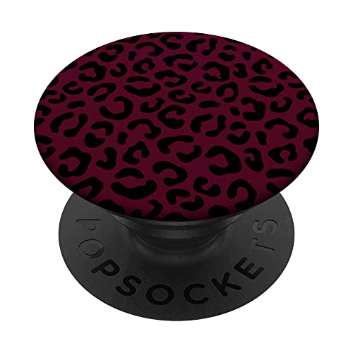 Leopardenmuster, Weinrot / Schwarz PopSockets mit austauschbarem PopGrip von Cute Black Leopard Cheetah Animal Print