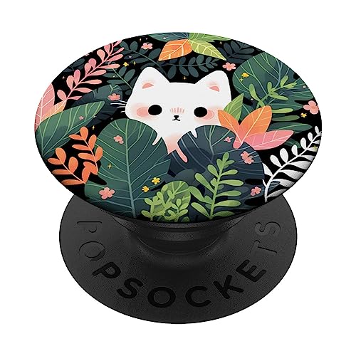 Süße weiße Katze in botanischen Blumen grünes Blumenmuster PopSockets Klebender PopGrip Süße weiße Katze in botanischen Blumen grünes Blumenmuster PopSockets Klebender PopGrip von Cute Cat Hiding in Botanical Flowers Designs