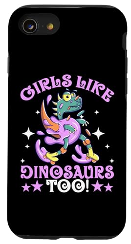 Mädchen mögen auch Dinosaurier! Hülle für iPhone SE (2020) / 7 / 8 von Cute Comic Dinosaur Designs For Kids