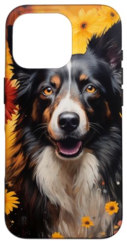 Aesthetic Peace Sunflower Border Collie Lebendiges Aquarell Hülle für iPhone 16 Pro von Cute Flowers