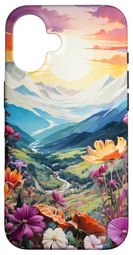 Boho Chic Blumenlandschaft Natur Berge Wandern bunt Hülle für iPhone 16 von Cute Flowers