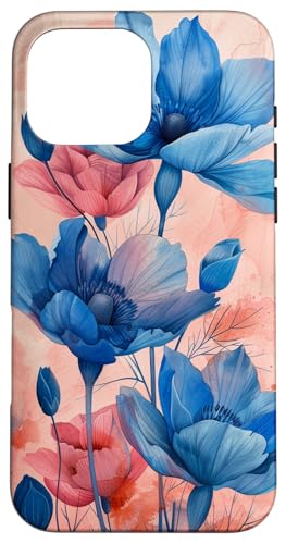 Botanisches Aquarell-Blumenmuster, rosa und blaues Blumendesign Hülle für iPhone 16 Pro Max Botanisches Aquarell-Blumenmuster, rosa und blaues Blumendesign Hülle für iPhone 16 Pro Max von Cute Flowers
