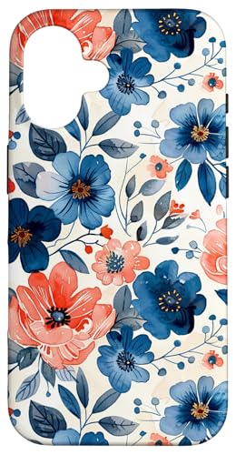 Botanisches Aquarell-Blumenmuster, rosa und blaues Blumendesign Hülle für iPhone 16 von Cute Flowers