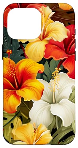 Hawaiianisches tropisches Design, Gelb-Rot, Hibiskus, Plumeria Hülle für iPhone 16 Pro Max von Cute Flowers