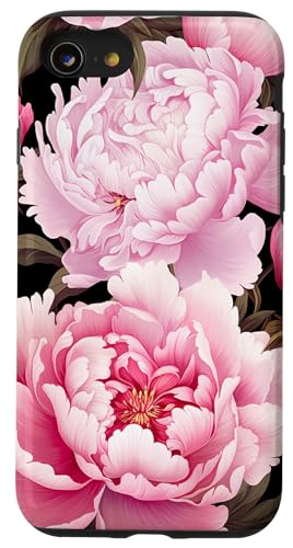 Hülle für iPhone SE (2020) / 7 / 8 Rosa Pfingstrosen-Kunst-Design von Cute Flowers