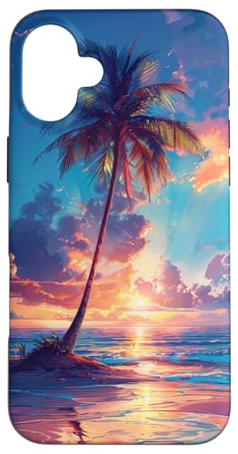 Palme am Strand bei Sonnenuntergang tropische Illustration Hülle für iPhone 16 Plus Palme am Strand bei Sonnenuntergang tropische Illustration Hülle für iPhone 16 Plus von Cute Flowers