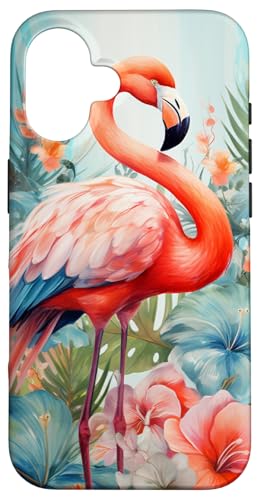 Tropischer rosa Flamingo Blaugrün Orange Wildblumenpalmblätter Hülle für iPhone 16 Tropischer rosa Flamingo Blaugrün Orange Wildblumenpalmblätter Hülle für iPhone 16 von Cute Flowers