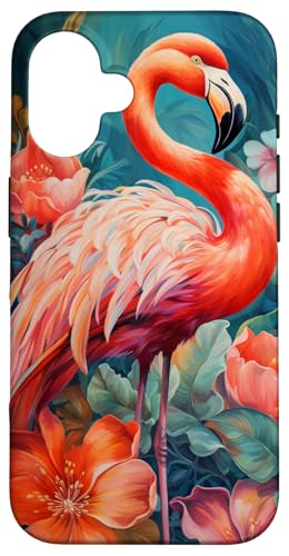 Tropischer rosa Flamingo Blaugrün Orange Wildblumenpalmblätter Hülle für iPhone 16 Tropischer rosa Flamingo Blaugrün Orange Wildblumenpalmblätter Hülle für iPhone 16 von Cute Flowers