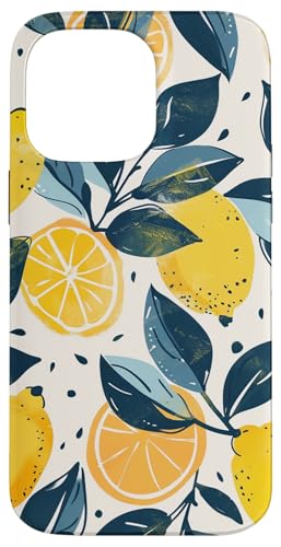 Hülle für iPhone 14 Pro Max Vintage Muster Kunst Zitrone Obst von Cute Fruit Vintage Pattern Art (Lemon)
