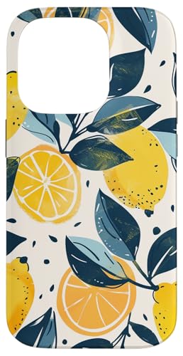 Hülle für iPhone 14 Pro Vintage Muster Kunst Zitrone Obst von Cute Fruit Vintage Pattern Art (Lemon)
