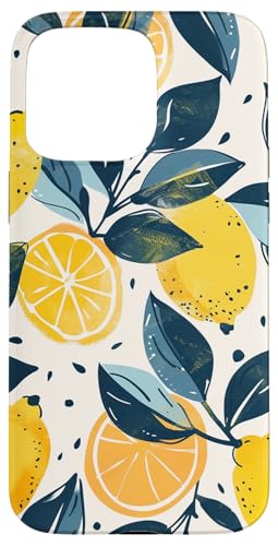 Hülle für iPhone 15 Pro Max Vintage Muster Kunst Zitrone Obst von Cute Fruit Vintage Pattern Art (Lemon)