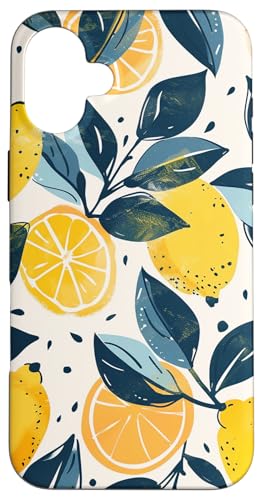 Hülle für iPhone 16 Plus Vintage Muster Kunst Zitrone Obst von Cute Fruit Vintage Pattern Art (Lemon)