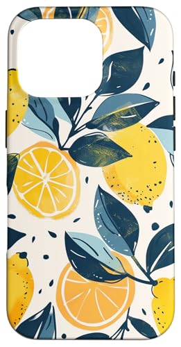 Hülle für iPhone 16 Pro Vintage Muster Kunst Zitrone Obst von Cute Fruit Vintage Pattern Art (Lemon)