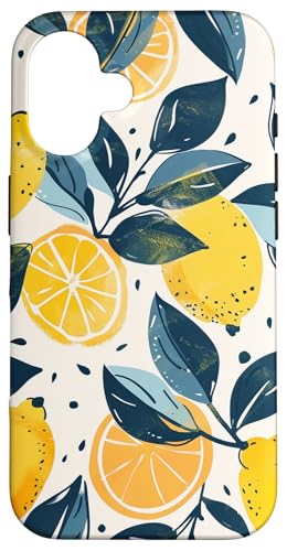 Hülle für iPhone 16 Vintage Muster Kunst Zitrone Obst von Cute Fruit Vintage Pattern Art (Lemon)