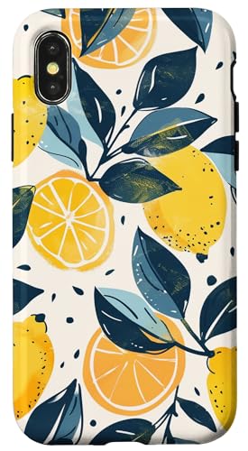 Hülle für iPhone X/XS Vintage Muster Kunst Zitrone Obst von Cute Fruit Vintage Pattern Art (Lemon)