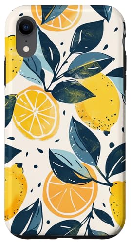 Hülle für iPhone XR Vintage Muster Kunst Zitrone Obst von Cute Fruit Vintage Pattern Art (Lemon)