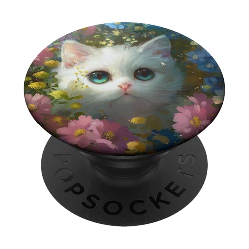 Niedliche, lustige weiße Katze PopSockets Klebender PopGrip von Cute Funny Animals