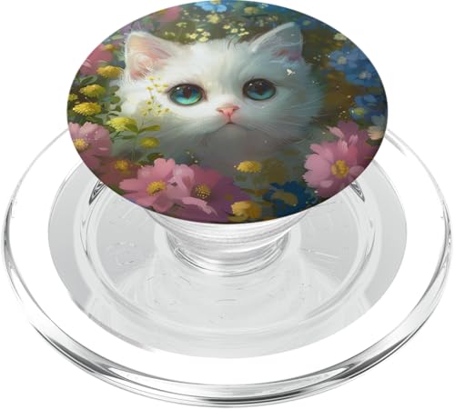 Niedliche, lustige weiße Katze PopSockets PopGrip für MagSafe von Cute Funny Animals