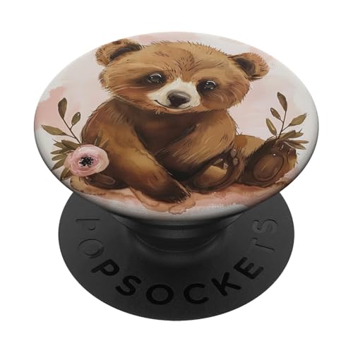 Niedliche Bären-Wildblumen PopSockets Klebender PopGrip von Cute Funny Animals
