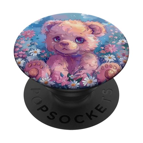 Niedliche Bären-Wildblumen PopSockets Klebender PopGrip von Cute Funny Animals