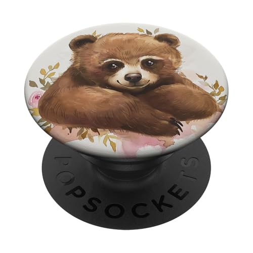 Niedliche Bären-Wildblumen PopSockets Klebender PopGrip von Cute Funny Animals