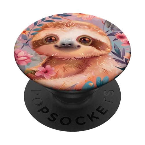Niedliche Faultier-Frühlingsblumen PopSockets Klebender PopGrip Niedliche Faultier-Frühlingsblumen PopSockets Klebender PopGrip von Cute Funny Animals