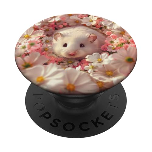 Niedlicher Hamster, der sich in Wildblumen versteckt, Rosa PopSockets Klebender PopGrip von Cute Funny Animals