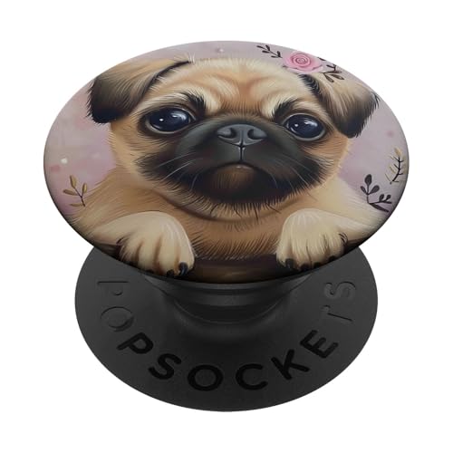 Niedlicher Mops mit Blumen PopSockets Klebender PopGrip von Cute Funny Animals
