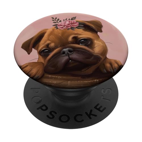 Niedlicher Mops mit Blumen PopSockets Klebender PopGrip von Cute Funny Animals