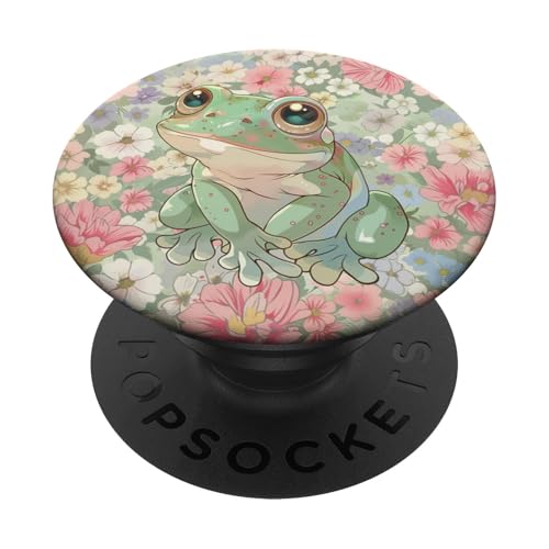 Niedlicher lustiger Frosch, der sich in Wildblumen versteckt PopSockets Klebender PopGrip von Cute Funny Animals