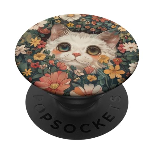 Süße Katze, die sich in Wildblumen versteckt PopSockets Klebender PopGrip von Cute Funny Animals