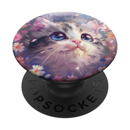 Süße Katze blaue Wildblumen PopSockets Klebender PopGrip Süße Katze blaue Wildblumen PopSockets Klebender PopGrip von Cute Funny Animals