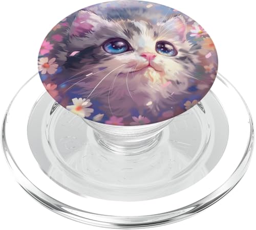Süße Katze blaue Wildblumen PopSockets PopGrip für MagSafe von Cute Funny Animals