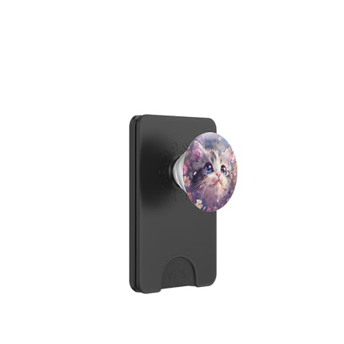 Süße Katze blaue Wildblumen PopSockets PopWallet für MagSafe von Cute Funny Animals