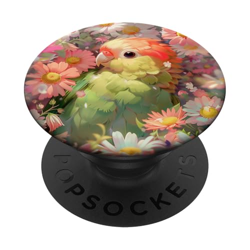 Süßer Baby-Papagei, der sich in Wildblumen versteckt PopSockets Klebender PopGrip von Cute Funny Animals