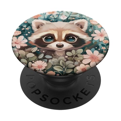 Süßer Baby-Waschbär versteckt sich in Wildblumen PopSockets Klebender PopGrip Süßer Baby-Waschbär versteckt sich in Wildblumen PopSockets Klebender PopGrip von Cute Funny Animals