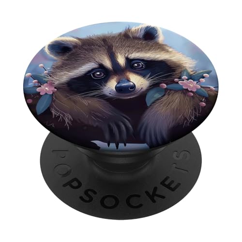 Süßer Waschbär Wildblumen Sternenhimmel PopSockets Klebender PopGrip Süßer Waschbär Wildblumen Sternenhimmel PopSockets Klebender PopGrip von Cute Funny Animals