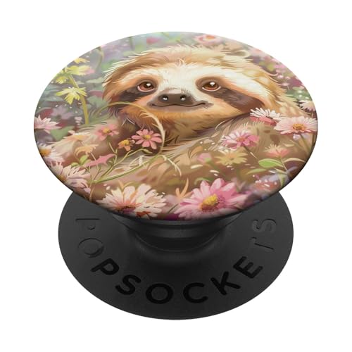 Süßes Faultier versteckt sich in Wildblumen PopSockets Klebender PopGrip Süßes Faultier versteckt sich in Wildblumen PopSockets Klebender PopGrip von Cute Funny Animals