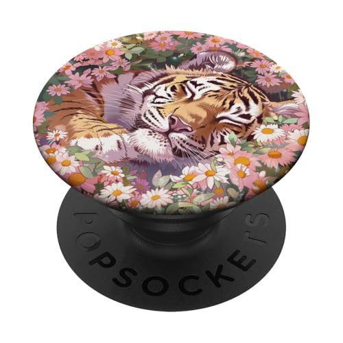Tiger schläft in Wildblumen PopSockets Klebender PopGrip Tiger schläft in Wildblumen PopSockets Klebender PopGrip von Cute Funny Animals