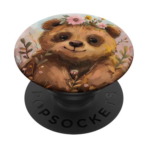 Wildblumen süßer Bär PopSockets Klebender PopGrip von Cute Funny Animals