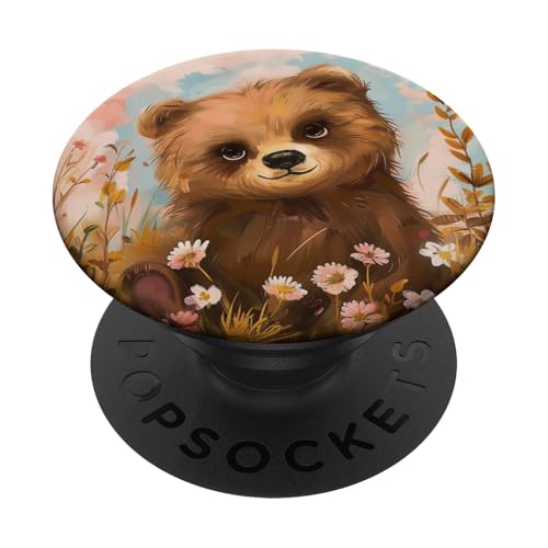 Wildblumen süßer Bär PopSockets Klebender PopGrip von Cute Funny Animals