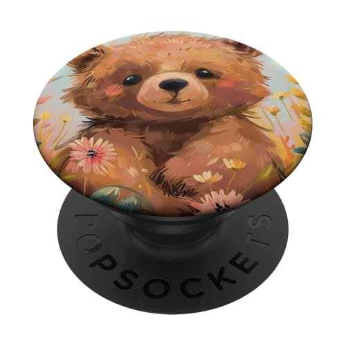 Wildblumen süßer Bär PopSockets Klebender PopGrip von Cute Funny Animals