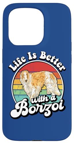 Funny Retro Vintage Life Is Better Russian Borzoi Dog Lover Hülle für iPhone 15 Pro von Cute Long Nose Borzoi Gift Shirts & Hoodies