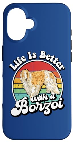 Funny Retro Vintage Life Is Better Russian Borzoi Dog Lover Hülle für iPhone 16 von Cute Long Nose Borzoi Gift Shirts & Hoodies