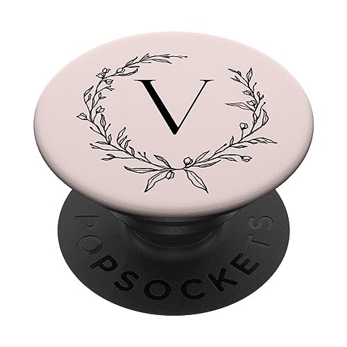 Großbuchstabe V Monogramm mit Initiale V, Hellrosa / Hellrosa PopSockets mit austauschbarem PopGrip von Cute Monogram Letter Design