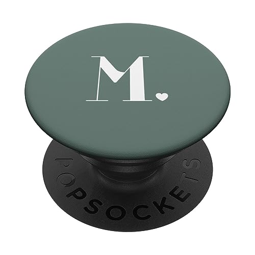 Monogramm Buchstabe M, Salbeigrün PopSockets mit austauschbarem PopGrip von Cute Monogram Letter Design